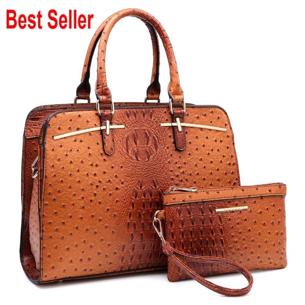 Faux Leather Satchel Purse Set with 3 Compartments and Adjustable Strap